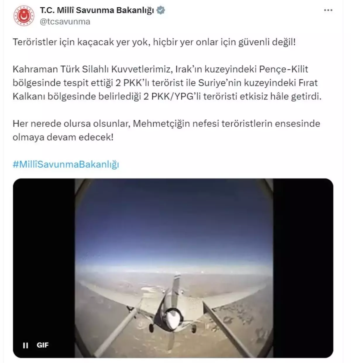 MSB, PKK ve YPG’li 4 Teröristi Etkisiz Hale Getirdi
